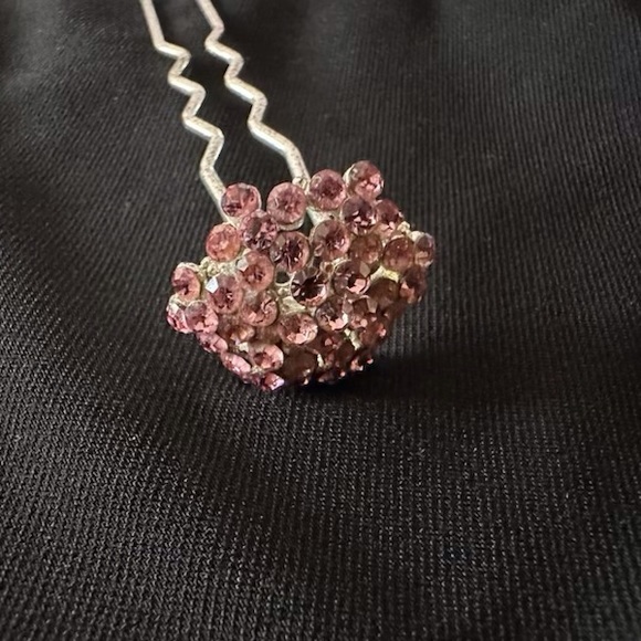 Pink Crystal‎ Rosette Hair Pick 4”- Hair Ponytail/Buns OBO - Picture 3 of 4